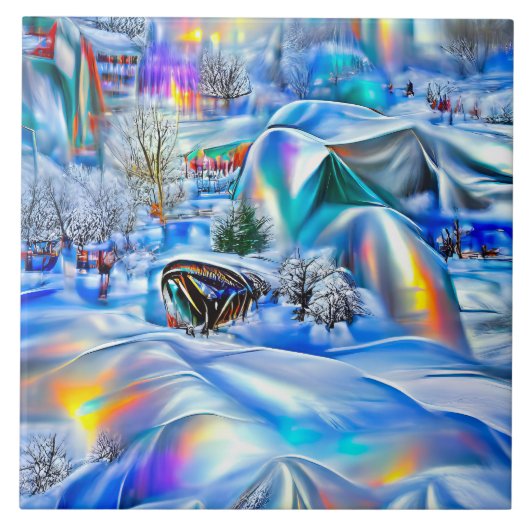 虹色の光を持つ超現実的な冬のワンダーランド タイル (正面)