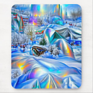 虹色の光を持つ超現実的な冬のワンダーランド マウスパッド