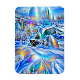虹色の光を持つ超現実的な冬のワンダーランド マグネット