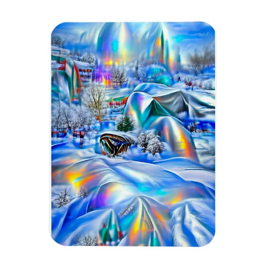虹色の光を持つ超現実的な冬のワンダーランド マグネット (縦)