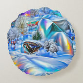 虹色の光を持つ超現実的な冬のワンダーランド ラウンドクッション (裏面)