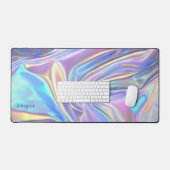 虹色の光沢のあるメタリック生地、スクリプト名 デスクマット (キーボード&マウス)