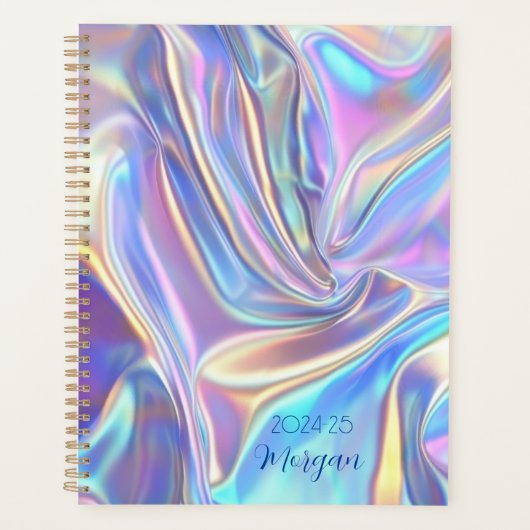 虹色の光沢のあるメタリック生地、スクリプト名 プランナー手帳 (正面)