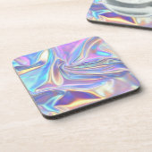 虹色の光沢のあるメタリック生地、ティール（緑がかった色）金ゴールド紫 コースター (左側)