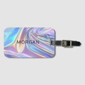 虹色の光沢のあるメタリック生地、名前 ラゲッジタグ (正面横)