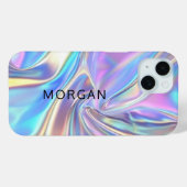 虹色の光沢のあるメタリック生地、大きな黒の名前 Case-Mate iPhoneケース (裏面 (横))