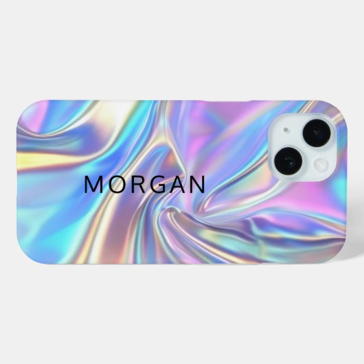 虹色の光沢のあるメタリック生地、大きな黒の名前 Case-Mate iPhoneケース (裏面 (横))