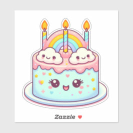 虹色の可愛いバースデーケーキ シール