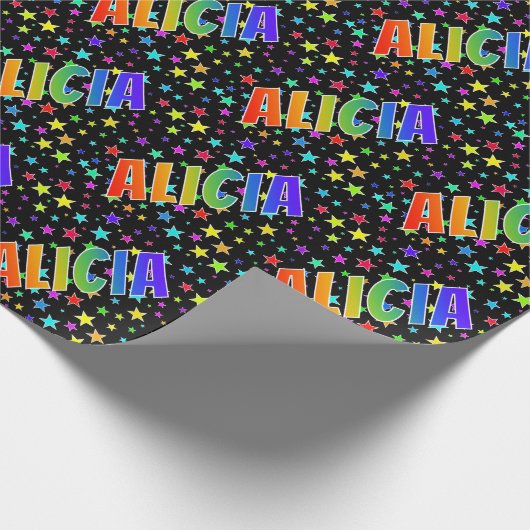 虹色の名前に"ALICIA"+星 ラッピングペーパー (角)