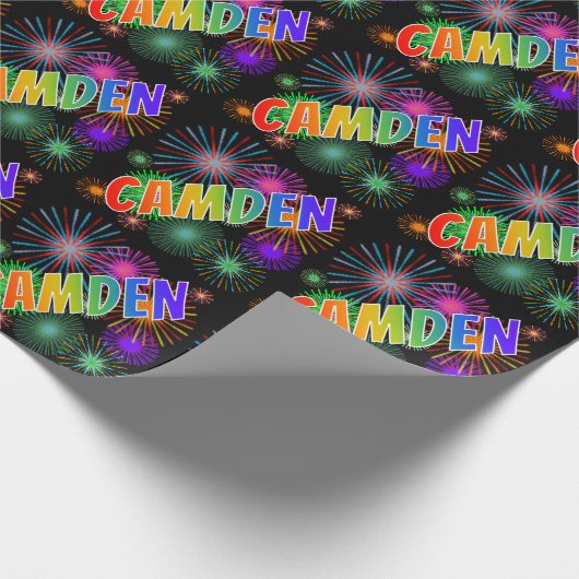 虹色の名前に"CAMDEN"+花火 ラッピングペーパー (角)