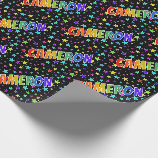 虹色の名前に"CAMERON"と星 ラッピングペーパー (角)