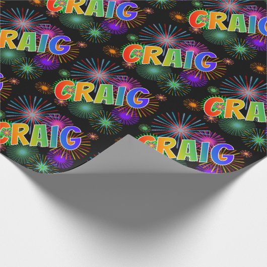 虹色の名前に"CRAIG"と花火 ラッピングペーパー (角)