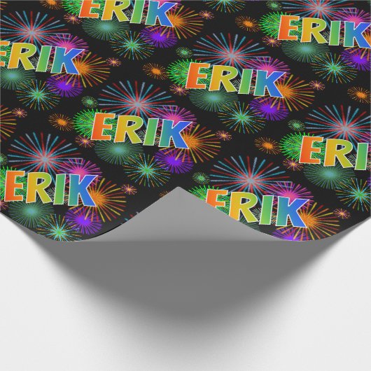 虹色の名前に"ERIK"+花火 ラッピングペーパー (角)