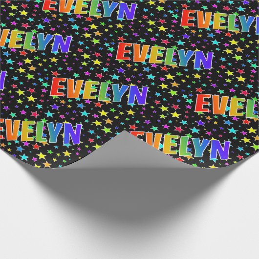 虹色の名前に"EVELYN"と星 ラッピングペーパー (角)