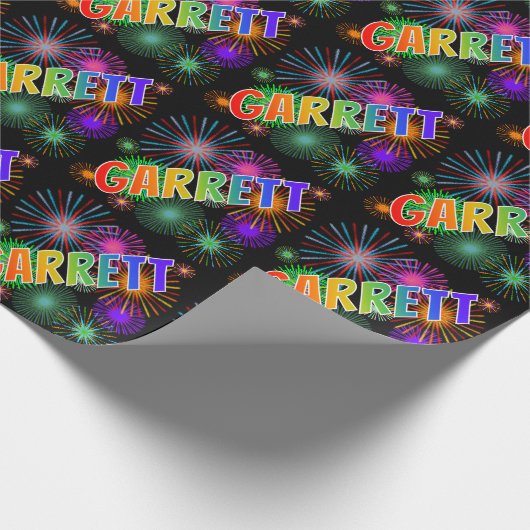 虹色の名前に"GARRETT" + 花火 ラッピングペーパー (角)