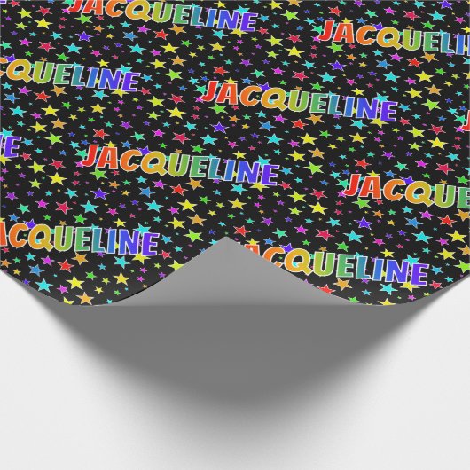 虹色の名前に"JACQUELINE" + 星 ラッピングペーパー (角)