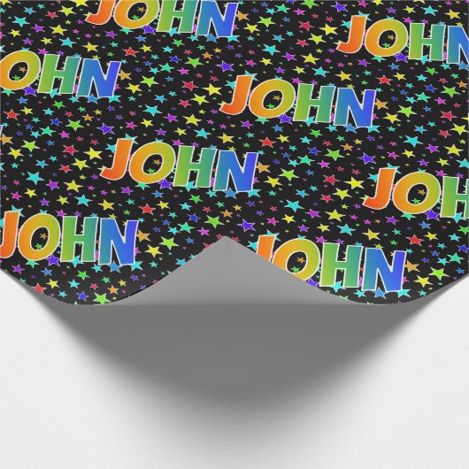 虹色の名前に"JOHN"+星 ラッピングペーパー (角)