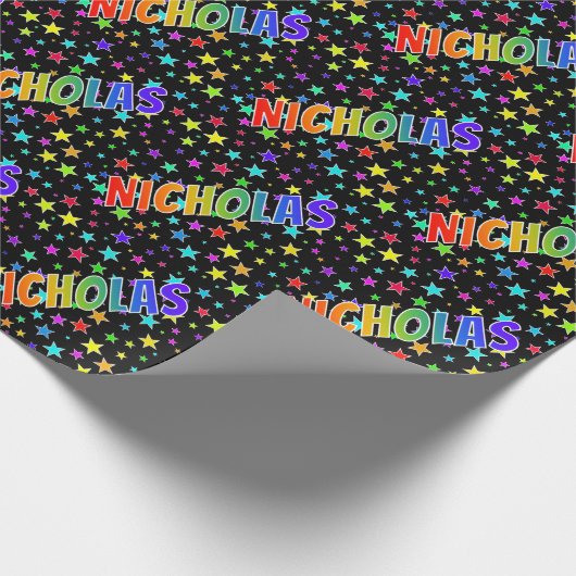 虹色の名前に"NICHOLAS"と星 ラッピングペーパー (角)