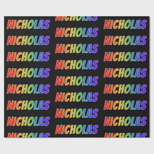 虹色の名前に"NICHOLAS"; 楽しくてカラフル ラッピングペーパー (フラット)