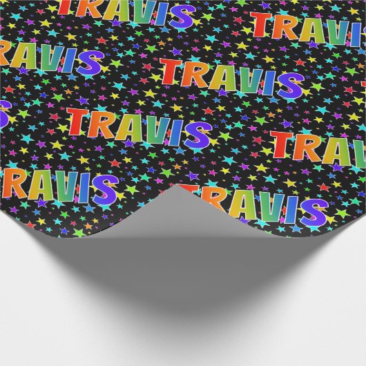 虹色の名前に"TRAVIS"と星 ラッピングペーパー (角)