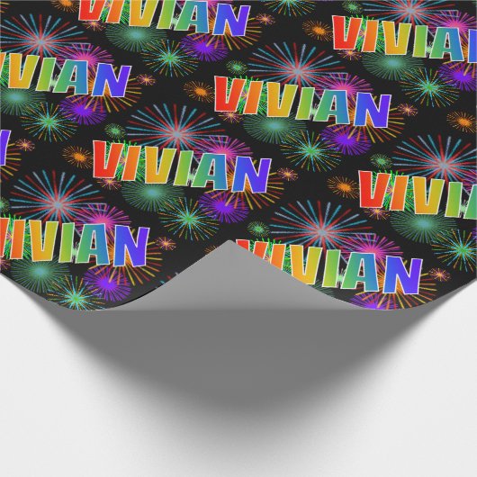 虹色の名前に"VIVIAN"+花火 ラッピングペーパー (角)