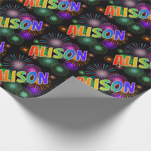 虹色の名前"ALISON"+花火 ラッピングペーパー (角)