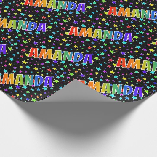 虹色の名前"AMANDA" + 星 ラッピングペーパー (角)