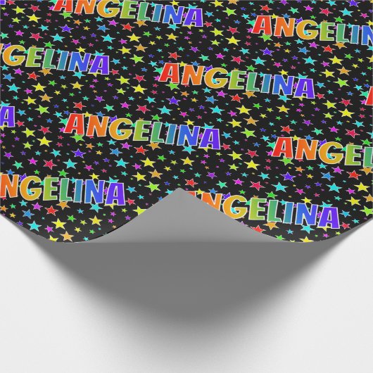 虹色の名前「ANGELINA」+星 ラッピングペーパー (角)