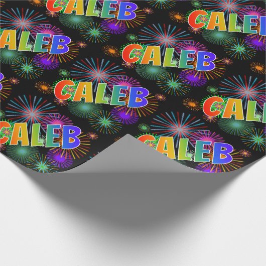 虹色の名前「CALEB」+ 花火 ラッピングペーパー (角)