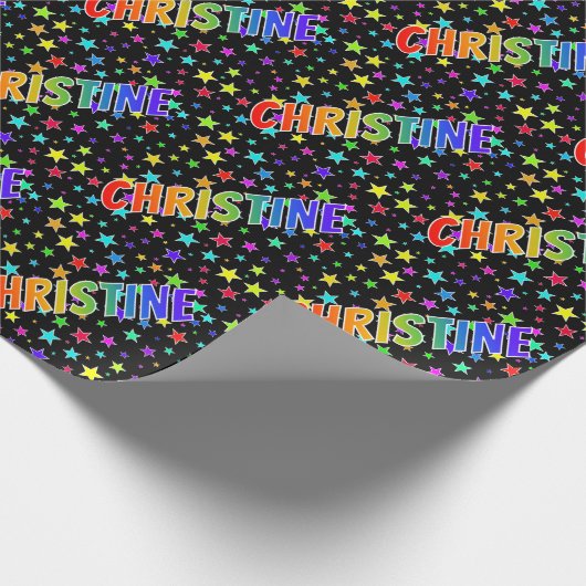 虹色の名前「CHRISTINE」+星 ラッピングペーパー (角)