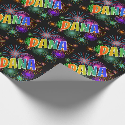 虹色の名前「DANA」と花火 ラッピングペーパー (角)