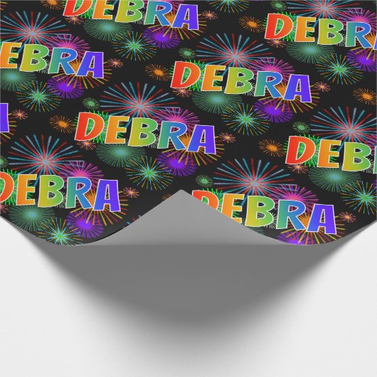 虹色の名前「DEBRA」と花火 ラッピングペーパー (角)
