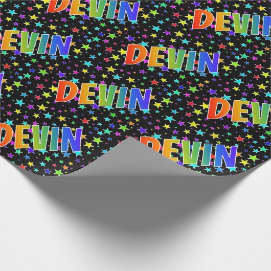 虹色の名前 "DEVIN" + 星 ラッピングペーパー (角)