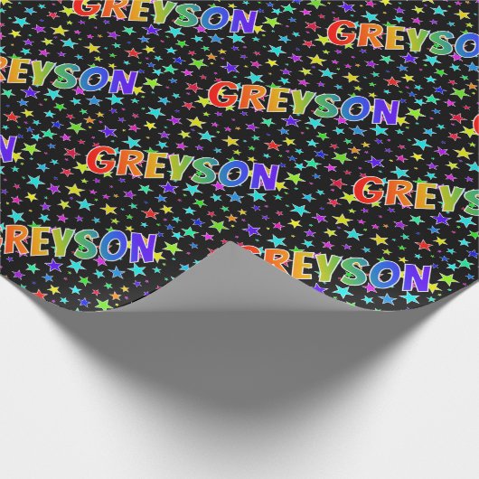 虹色の名前 "GREYSON" + 星 ラッピングペーパー (角)