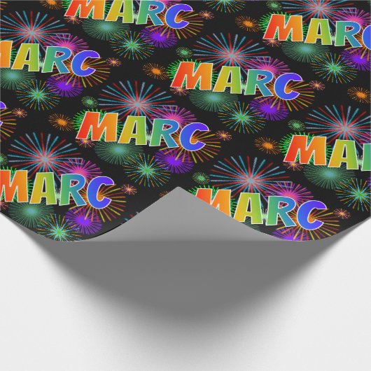 虹色の名前「MARC」+花火 ラッピングペーパー (角)