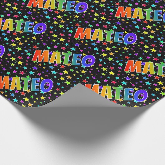 虹色の名前"MATEO"+星 ラッピングペーパー (角)
