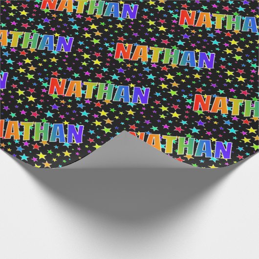 虹色の名前 "NATHAN" + 星 ラッピングペーパー (角)