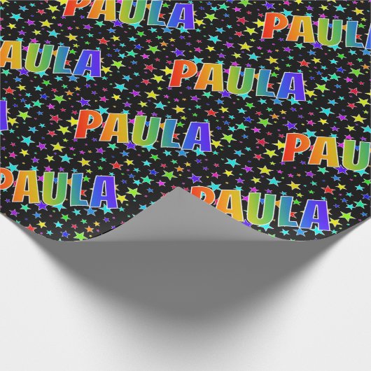虹色の名前「PAULA」と星 ラッピングペーパー (角)