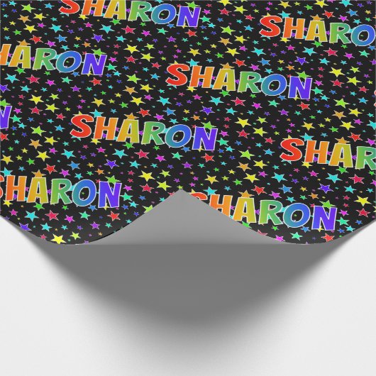 虹色の名前「SHARON」+星 ラッピングペーパー (角)