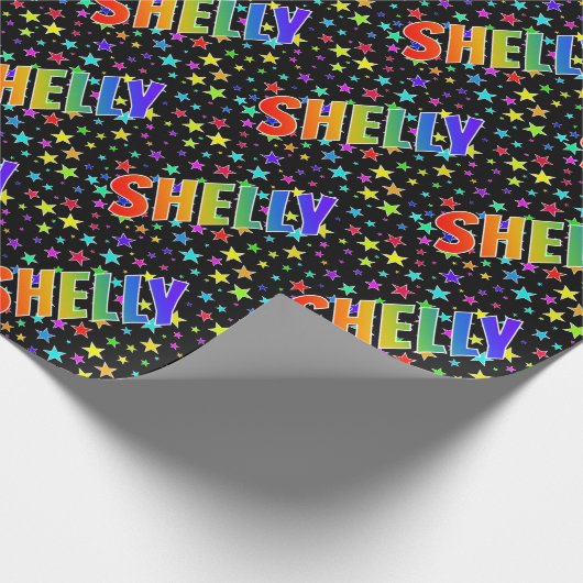 虹色の名前「SHELLY」+星 ラッピングペーパー (角)