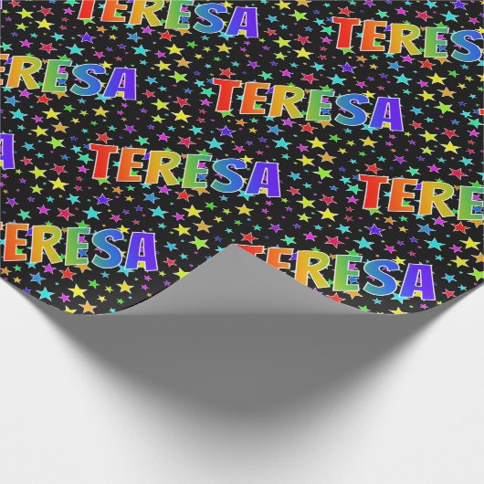 虹色の名前「TERESA」+星 ラッピングペーパー (角)