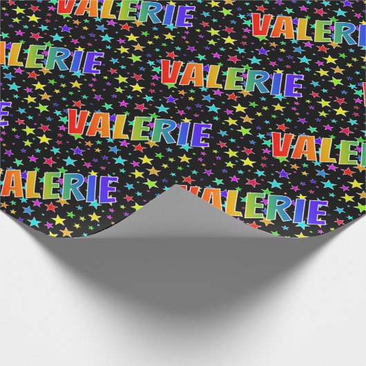 虹色の名前「VALERIE」+星 ラッピングペーパー (角)