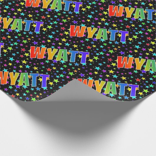 虹色の名前「WYATT」+星 ラッピングペーパー (角)