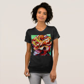 虹色の夕焼け ローズ 水彩画オリジナルアート Tシャツ (正面フル)