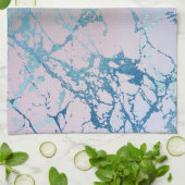 虹色の大理石 |ホロフェイクブルーピンク キッチンタオル (折り畳み)