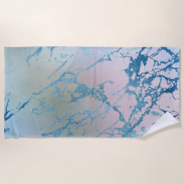 虹色の大理石 |ホロフェイクブルーピンク ビーチタオル
