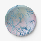 虹色の大理石 |ホロフェイクブルーピンク ペーパープレート (正面)