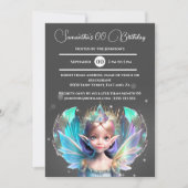虹色の妖精の王女のきらめくお洒落翼 招待状 (正面)