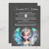 虹色の妖精の王女のきらめくお洒落翼 招待状 (正面/裏面)