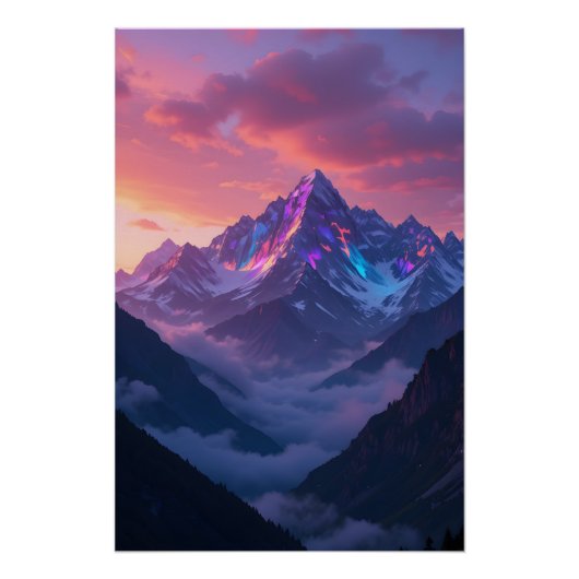 虹色の山の夕日 ポスター (正面)